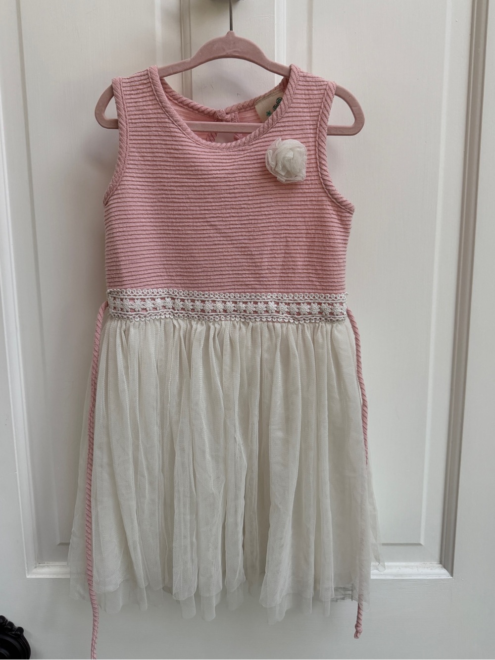 Lily Bleu Girls 4T Pink Knit Bodice with Cream Tulle Skirt Formal Dress
